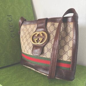 Authentic Gucci Beige and Brown GG Canvas Bag